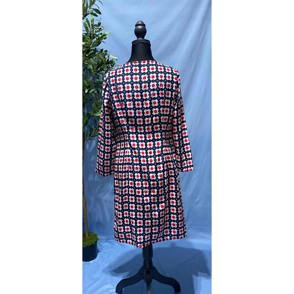 Brooks Brothers Silk Cotton Shift Dress Patterned White Blue Red 6 Excellent - Picture 2 of 7